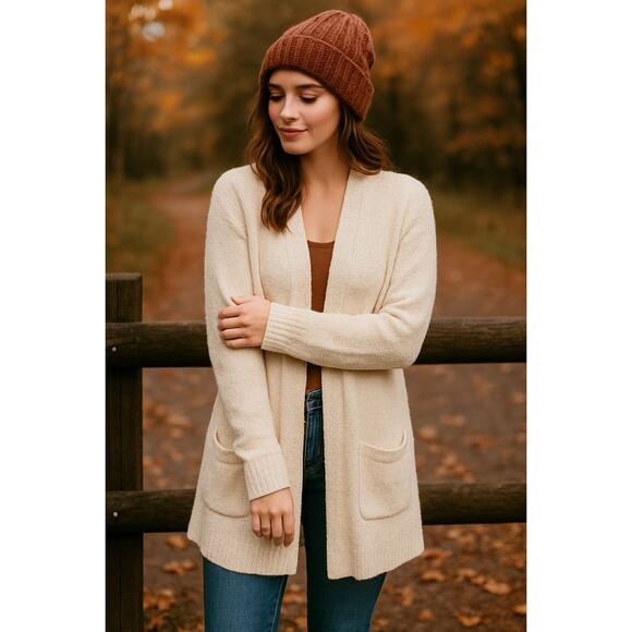 Old Navy Cream Chunky Knit Long Sleeve Cardigan Sweater Large Cozy Layer Neutral - Picture 1 of 6